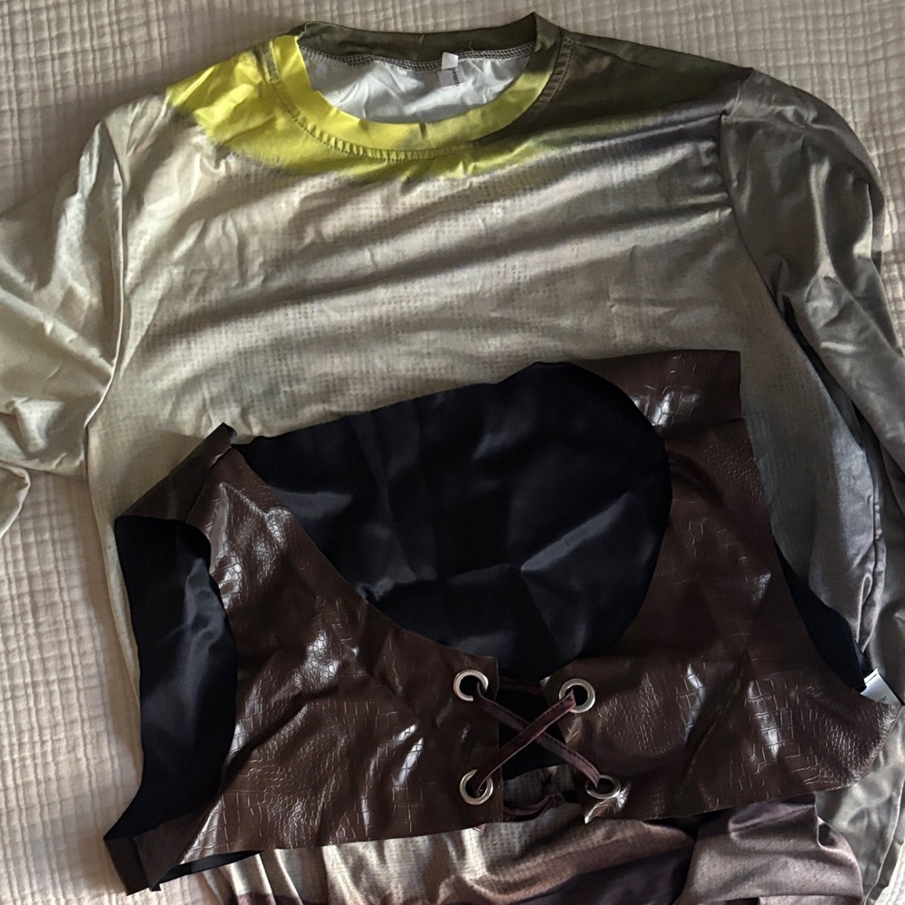 Brown and Black Corset Top with Yellow Accents